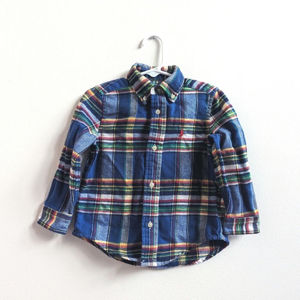 Polo Ralph Lauren 2T Button Down Shirt Blue Plaid Long Sleeve Preppy Classic